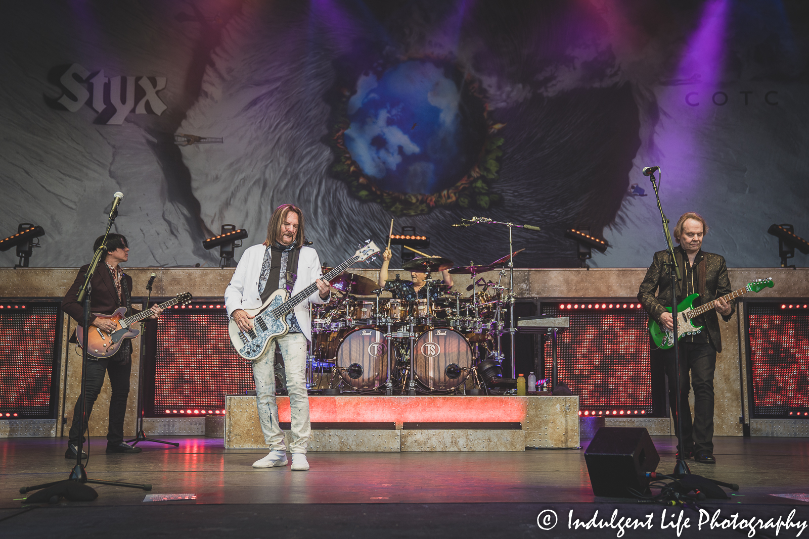 Styx band members Will Evankovich, Ricky Phillips, Todd Sucherman and James "J.Y." Young live in concert together at Starlight Theatre in Kansas City, MO on June 14, 2022.
