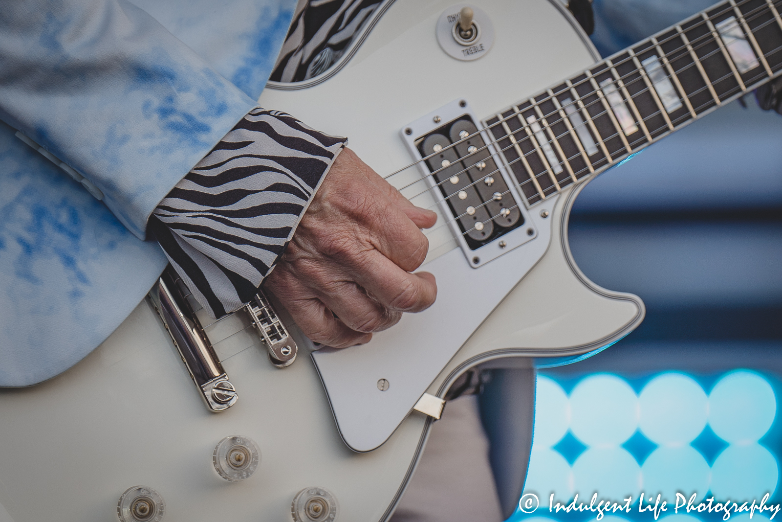 Guitar of Styx band member Tommy Shaw as he performs live at Starlight Theatre in Kansas City, MO on Ju e 14, 2022.