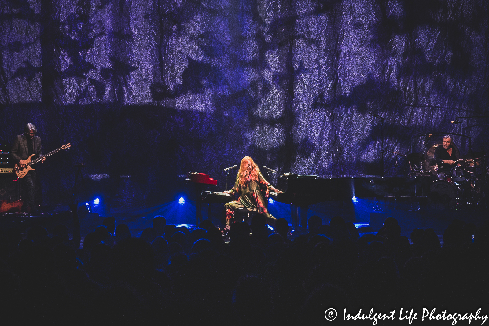 Singer-songwriter and pianist Tori Amos performing live with bass player Jon Evans and drummer Ash Soan at Music Hall in downtown Kansas City, MO on May 31, 2022.