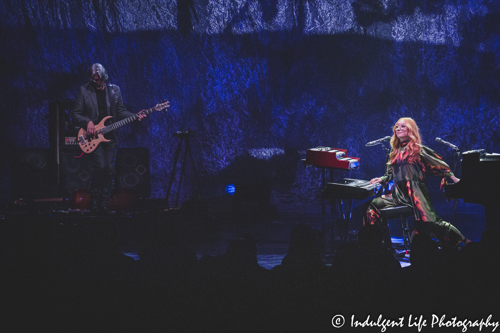 Pop rock artist Tori Amos live in concert with bass guitarist Jon Evans at Kansas City Music Hall on May 31, 2022.