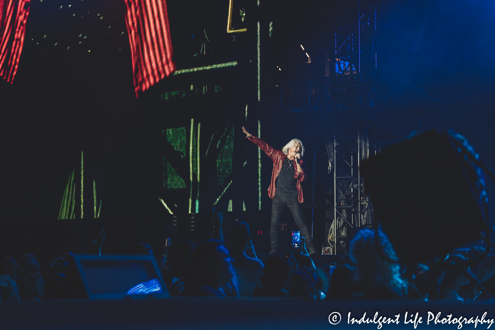Frontman Joe Elliot of Def Leppard live in concert during the stadium tour stop at Kauffman Stadium in Kansas City, MO on July 19, 2022.