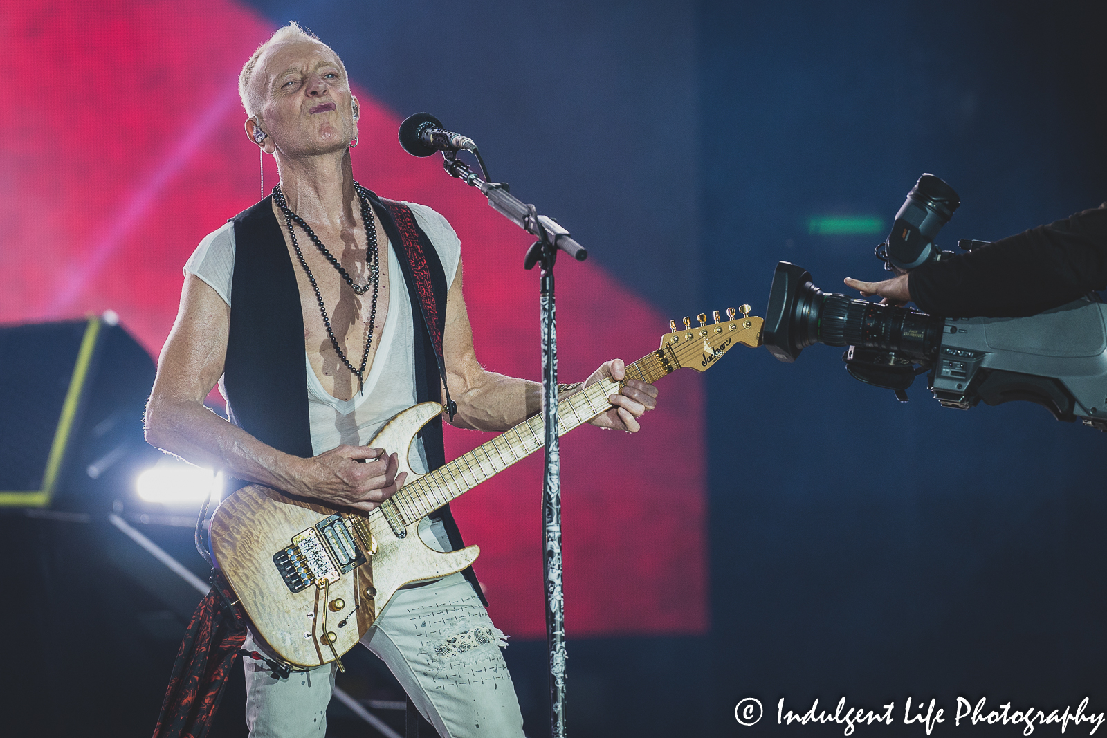 Guitarist Phil Collen performing live during the stadium tour concert at Kauffman Stadium in Kansas City, MO on July 19, 2022.