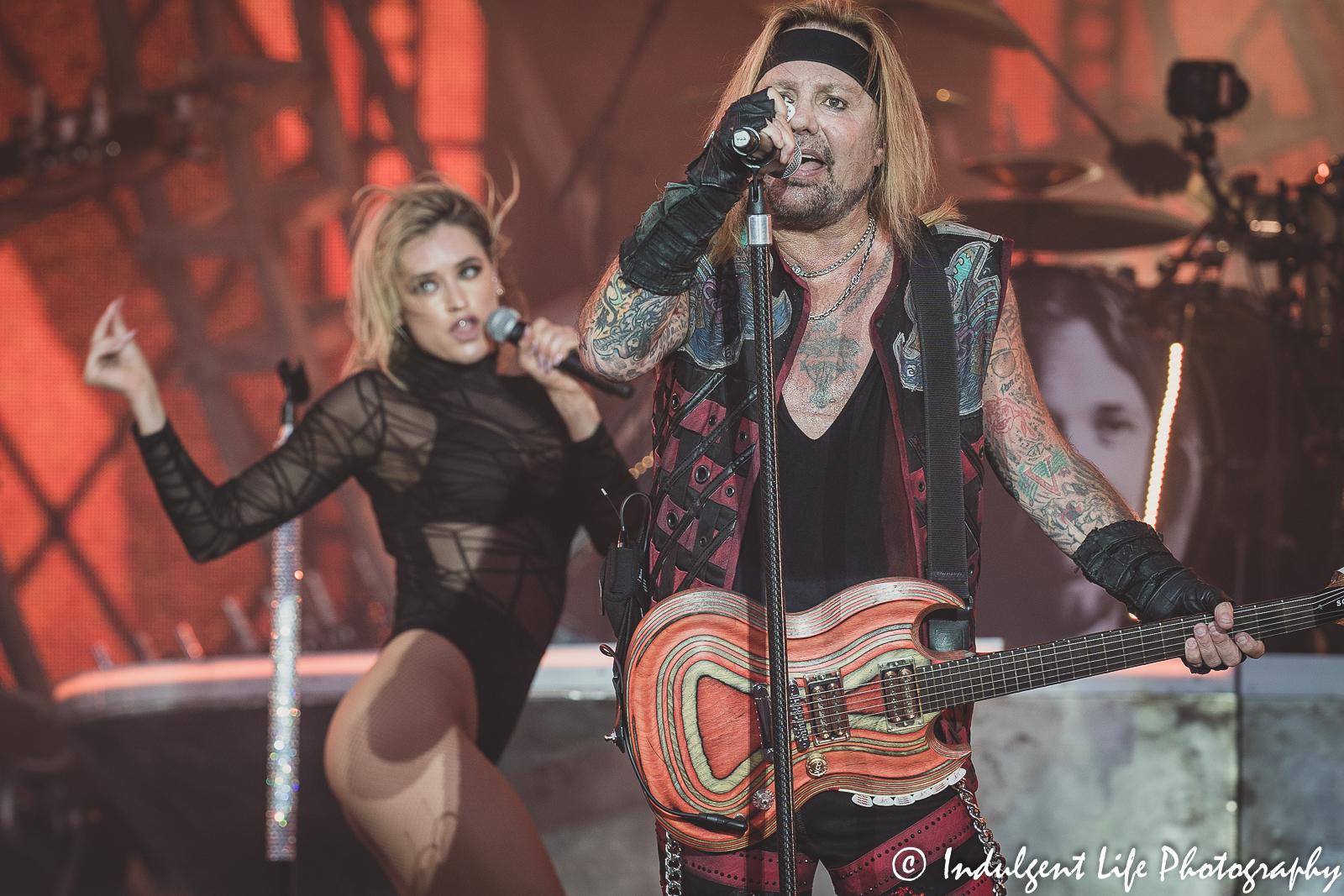 Vince Neil fronting Mötley Crüe live in concert during the stadium tour stop at Kauffman Stadium in Kansas City, MO on July 19, 2022.