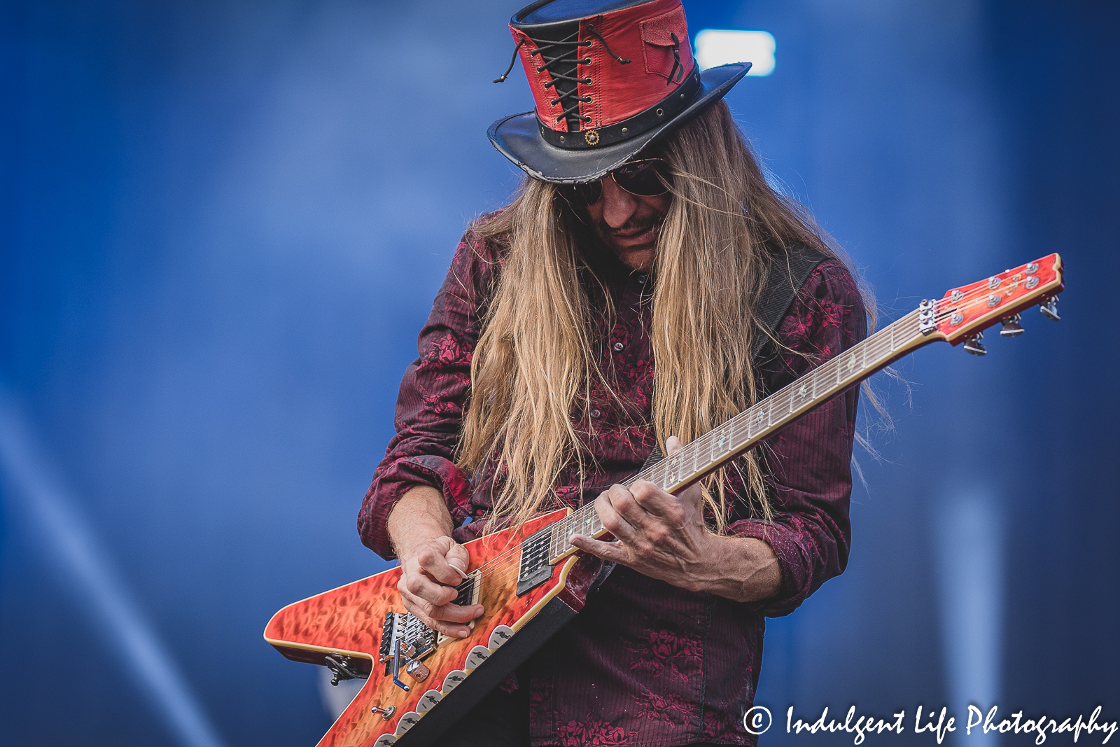 Guitarist C.C. DeVille of Poison performing live during the stadium tour stop at Kauffman Stadium in Kansas City, MO on July 19, 2022.