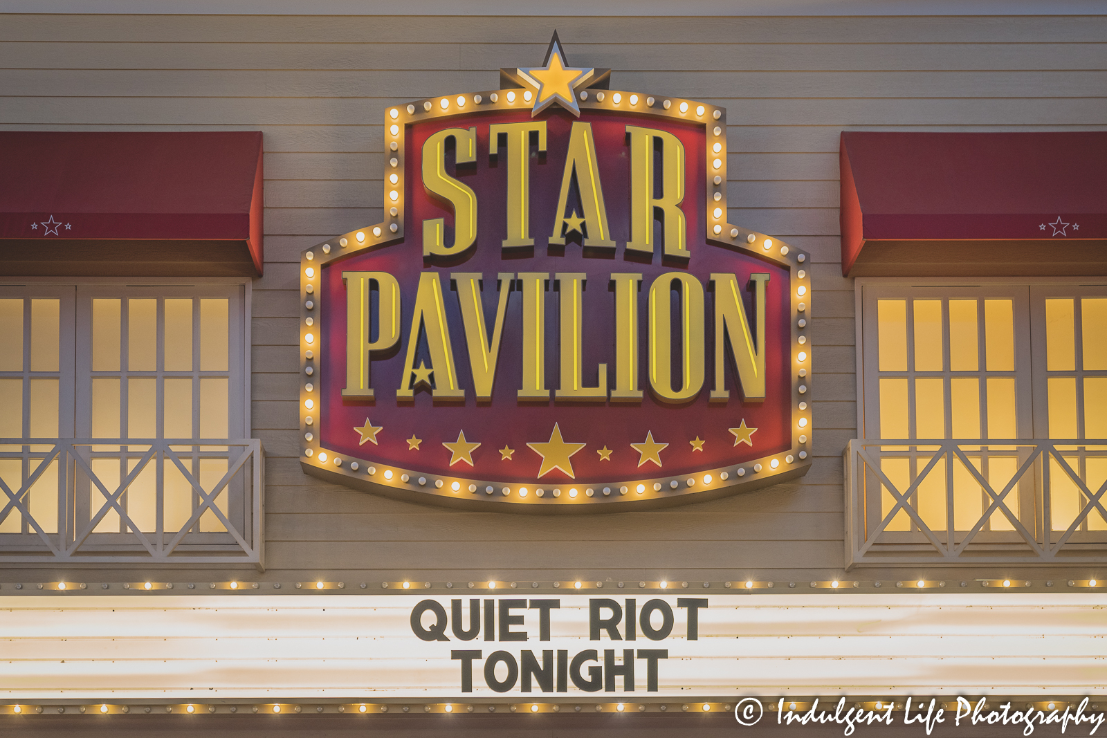 Star Pavilion marquee at Ameristar Casino in Kansas City, MO featuring Quiet Riot on July 29, 2022.