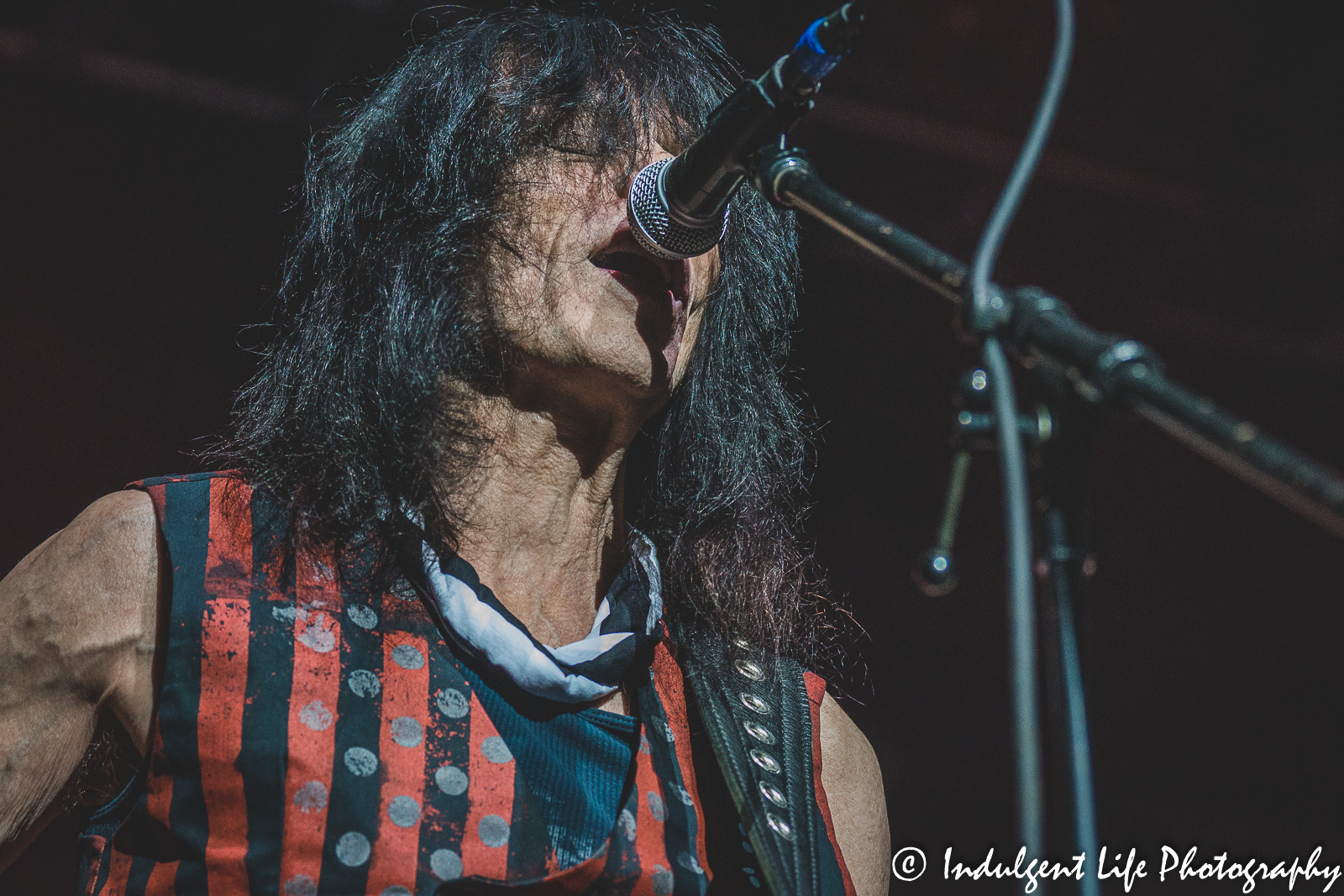 Founding member Rudy Sarzo of Quiet Riot singing "Slick Black Cadillac" at Ameristar Casino's Star Pavilion in Kansas City, MO on July 29, 2022.