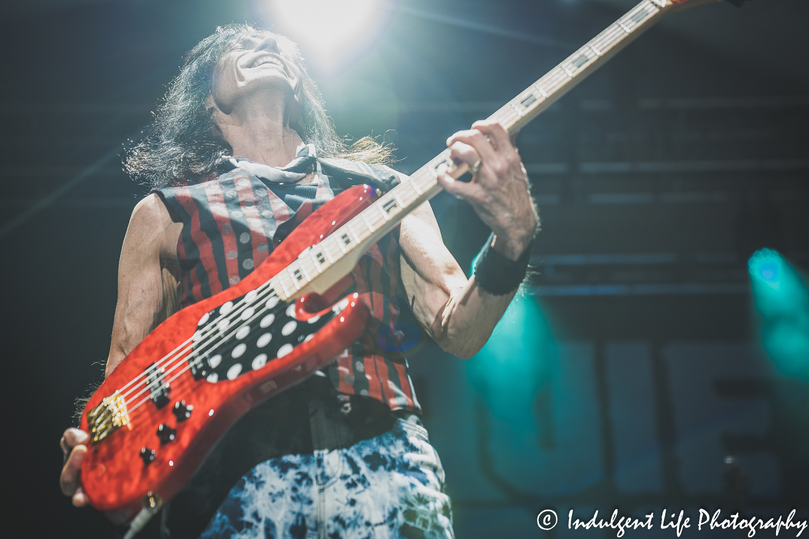 Bass guitar player Rudy Sarzo of Quiet Riot playing live at Ameristar Casino's Star Pavilion in Kansas City, MO on July 29, 2022.