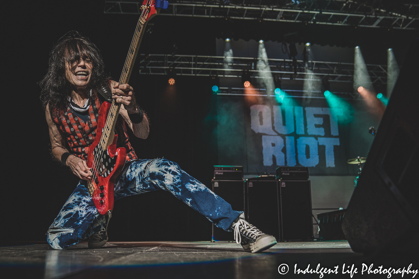 Quiet Riot bass guitar player Rudy Sarzo live in concert at Star Pavilion inside of Ameristar Casino in Kansas City, MO on July 29, 2022.