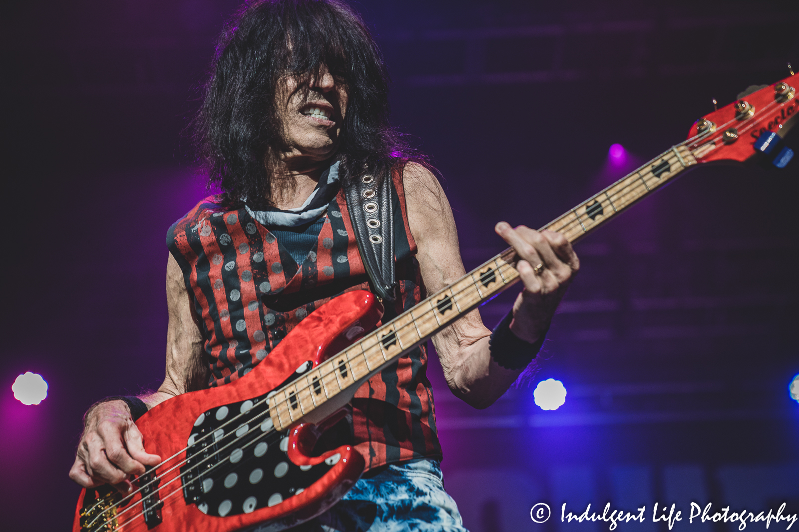 Quiet Riot founding member and bass player Rudy Sarzo performing live in concert at Ameristar Casino in Kansas City, MO on July 29, 2022.