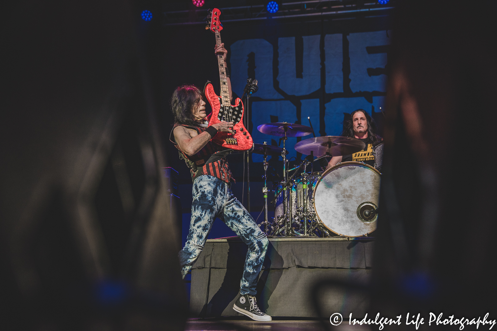 Quiet Riot founding member and bass guitarist Rudy Sarzo with drummer Johnny Kelly opening the show at Ameristar Casino in Kansas City, MO on July 29, 2022.