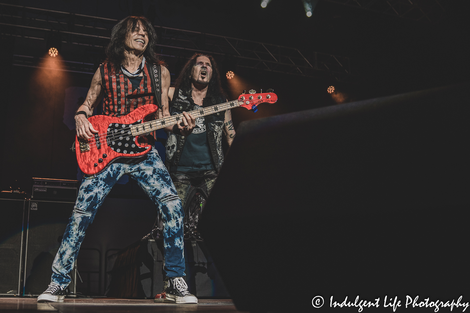 Bass guitarist Rudy Sarzo and lead vocalist Jizzy Pearl of Quiet Riot live in concert together at Ameristar Casino in Kansas City, MO on July 29, 2022.