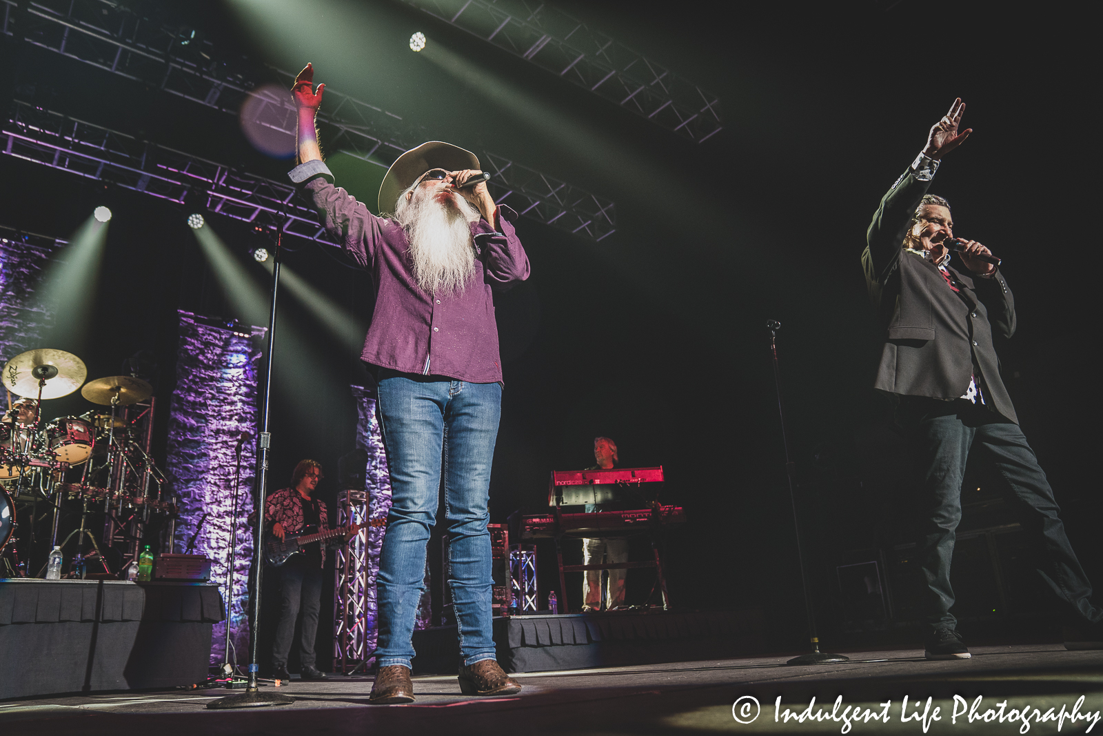 The Oak Ridge Boys members William Lee Golden and Richard Sterban live in concert together at Ameristar Casino in Kansas City, MO on July 15, 2022.