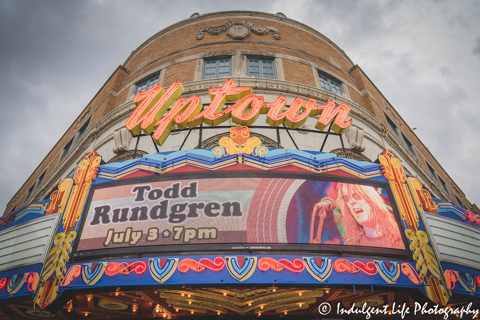 Marquee at Uptown Theater in Kansas City, MO featuring Todd Rundgren on July 3, 2022.