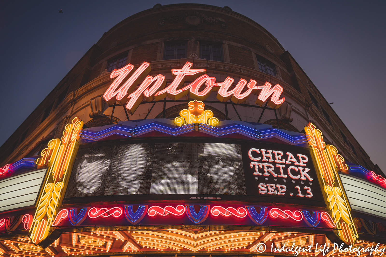 Marquee at Uptown Theater in Kansas City, MO featuring Cheap Trick on September 13, 2022.