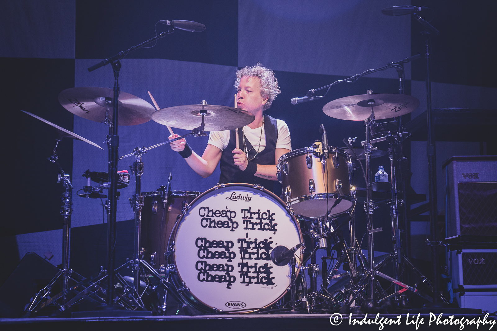 Cheap Trick drummer Daxx Nielsen playing live at Uptown Theater in Kansas City, MO on September 13, 2022.