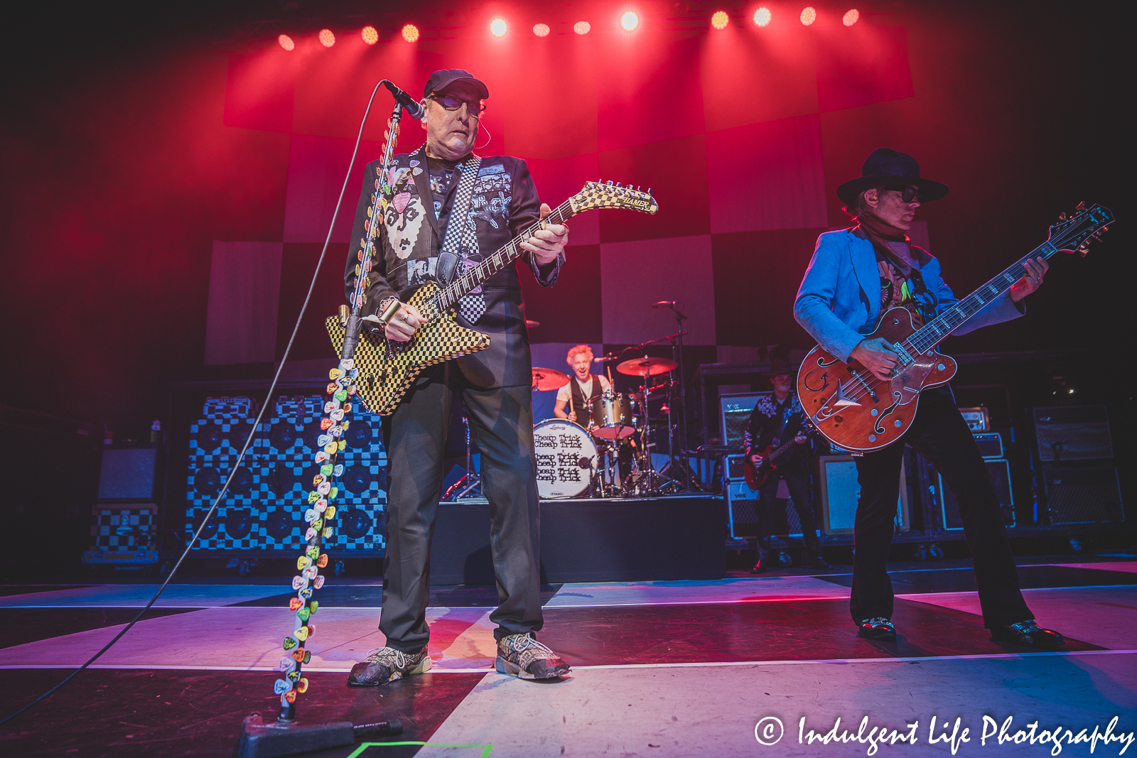 Cheap Trick original members Rick Nielsen and Tom Petersson live in concert with Daxx Nielsen and Robin Taylor Zander at Uptown Theater in Kansas City, MO on September 13, 2022.