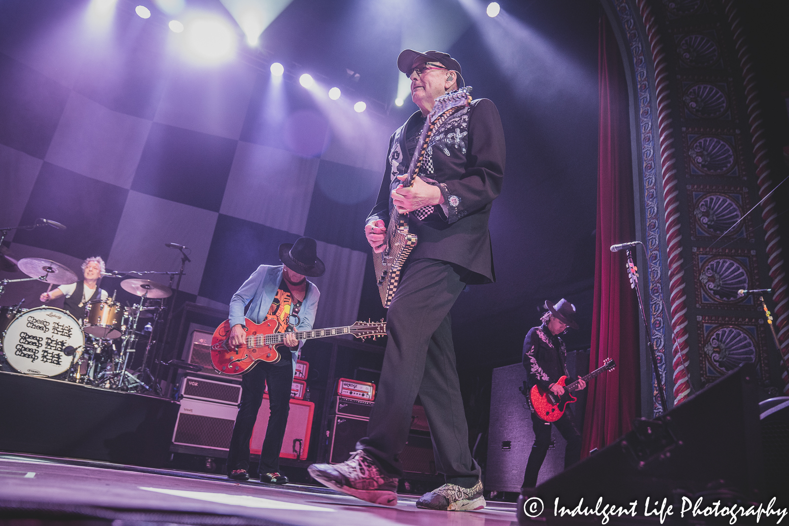 Guitarist Rick Nielsen of Cheap Trick performing with Daxx Nielsen, Tom Petersson and Robin Taylor Zander at Uptown Theater in Kansas City, MO on September 13, 2022.