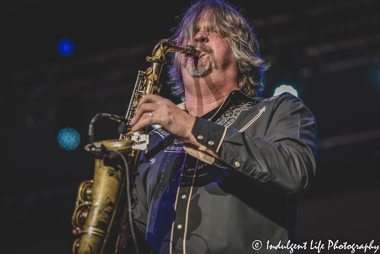 Multi-instrumentalist Marcus James Henderson of The Marshall Tucker Band playing the saxophone live at Ameristar Casino's Star Pavilion in Kansas City, MO on October 28, 2022.