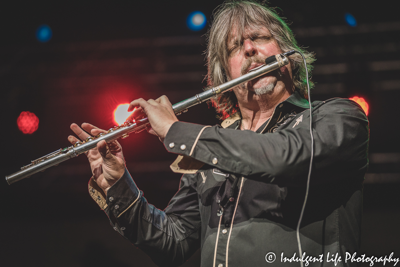 Multi-instrumentalist Marcus James Henderson of The Marshall Tucker Band playing the flute live at Ameristar Casino Hotel Kansas City on October 28, 2022.