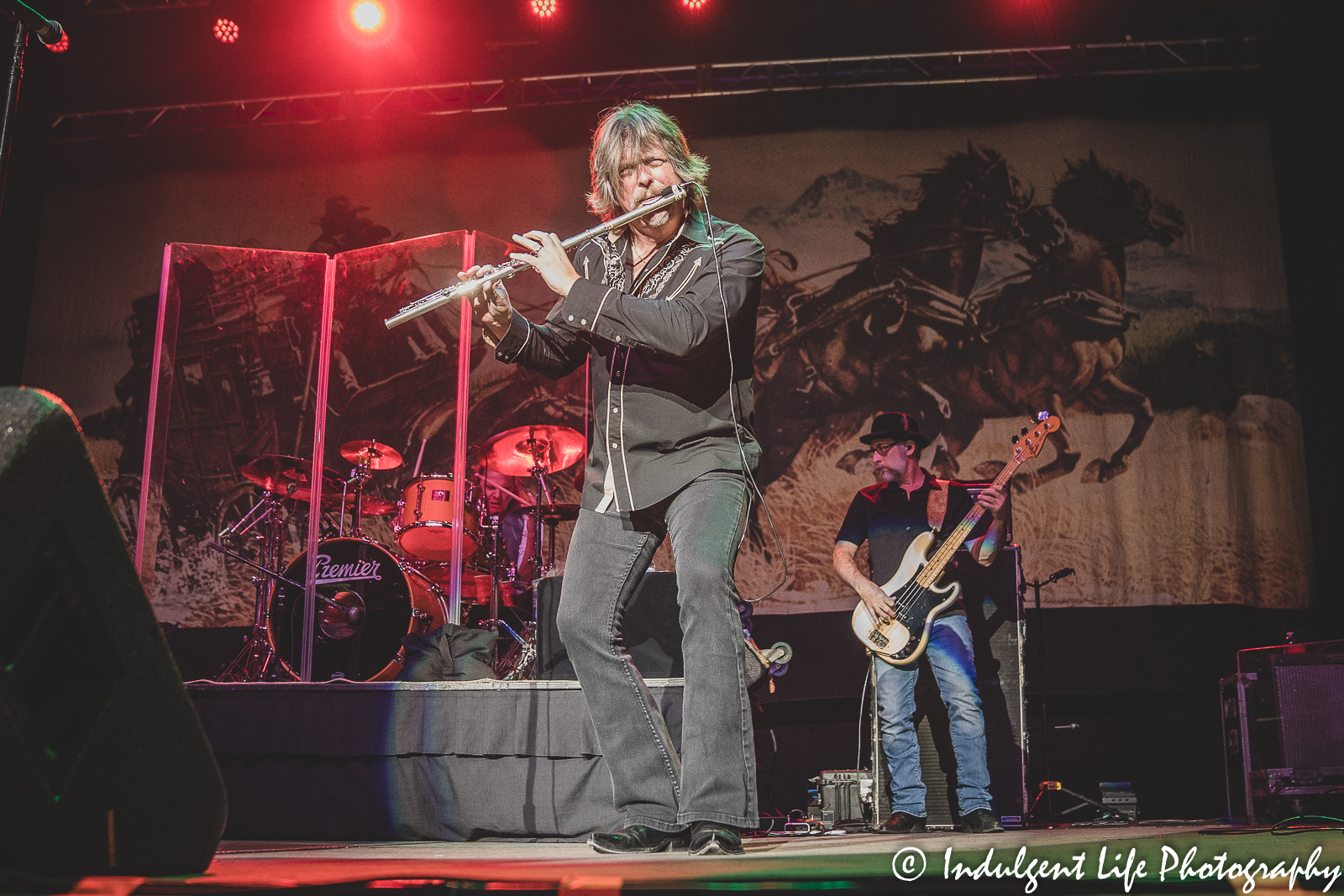 Marcus James Henderson, Tony Black and B.B. Borden of The Marshall Tucker Band live in concert at Ameristar Casino in Kansas City, MO on October 28, 2022.