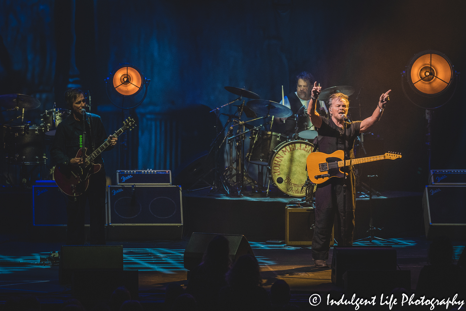John Mellencamp singing "Minutes to Memories" with guitarist Andy York and drummer Dane Clark at The Midland Theatre in downtown Kansas City, MO on April 4, 2023.