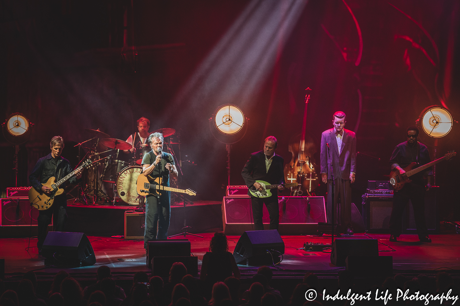 John Mellencamp live in concert with guitarist Andy York, drummer Andy Clark, guitarist Mike Wachic and bass player John Gunnell at The Midland Theatre in downtown Kansas City, MO on April 4, 2023.