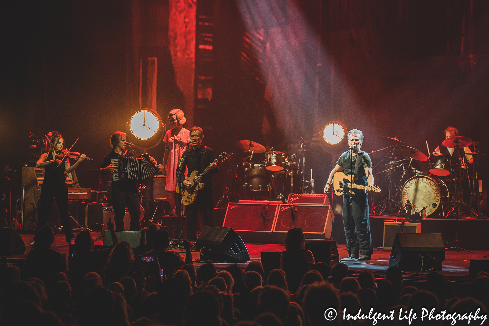 John Mellencamp live in concert playing "Paper in Fire" with violinist Lisa Germano, accordian player Troye Kinnett, guitarist Andy York and drummer Dane Clark at The Midland Theatre in downtown Kansas City, MO on April 4, 2023.