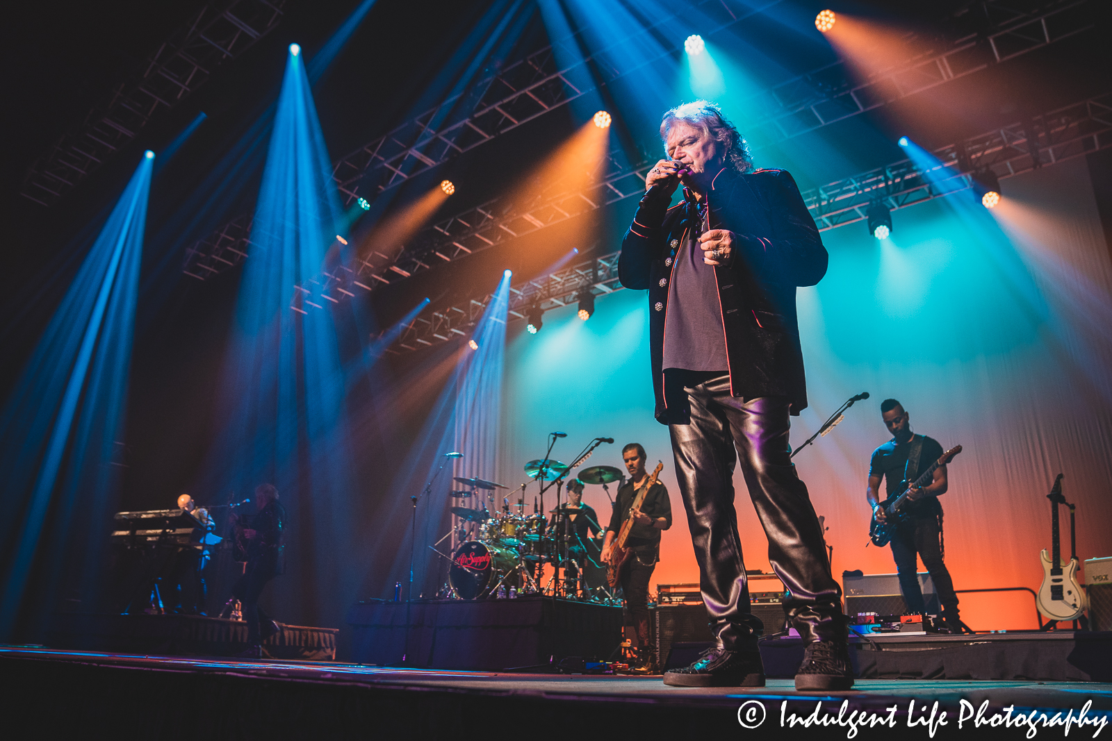 Lead singer Russell Hitchcock of soft rock duo Air Supply singing "Just as I Am" in concert at Ameristar Casino's Star Pavilion in Kansas City, MO on May 5, 2023.