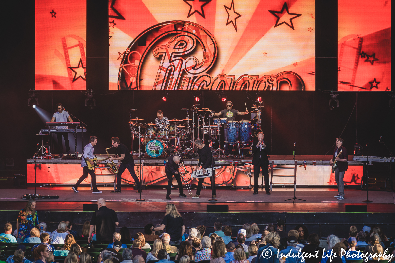 Chicago the band performing live in concert at Kansas City's Starlight Theatre on May 26, 2023.