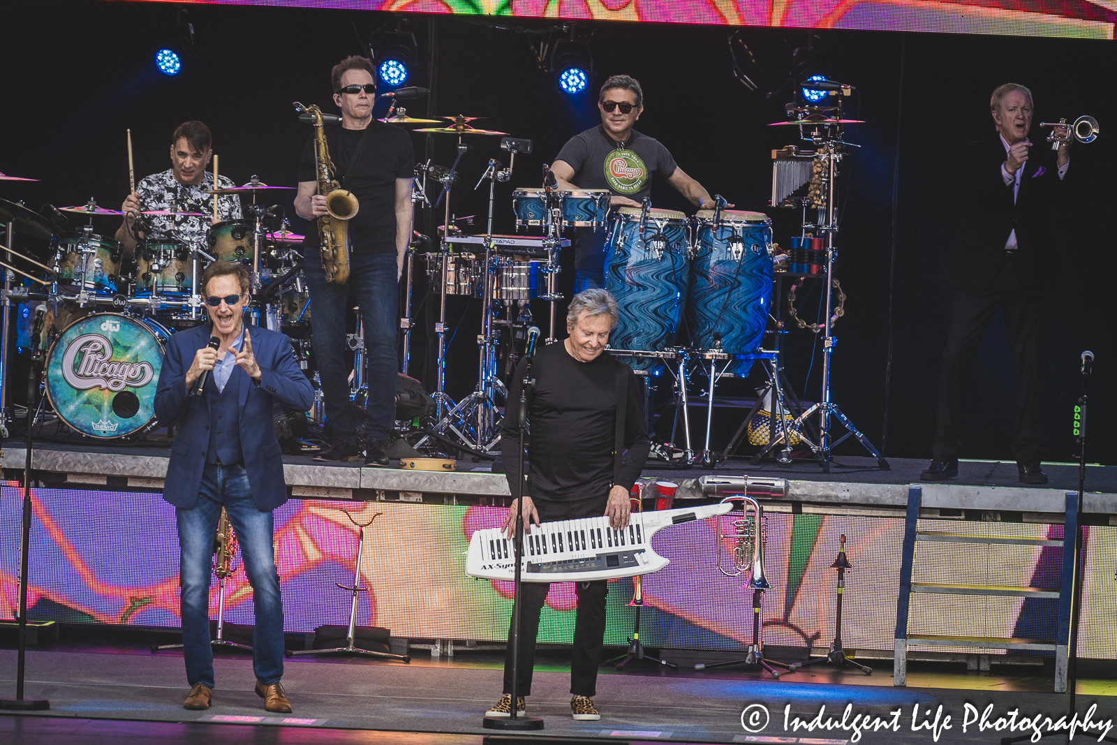 Lead tenor vocalist Neil Donell of Chicago performing with the band at Starlight Theatre in Kansas City, MO May 26, 2023.