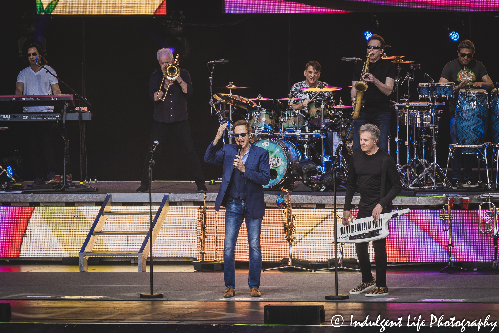 Chicago band lead tenor vocalist Neil Donell performing with the band at Starlight Theatre in Kansas City, MO May 26, 2023.