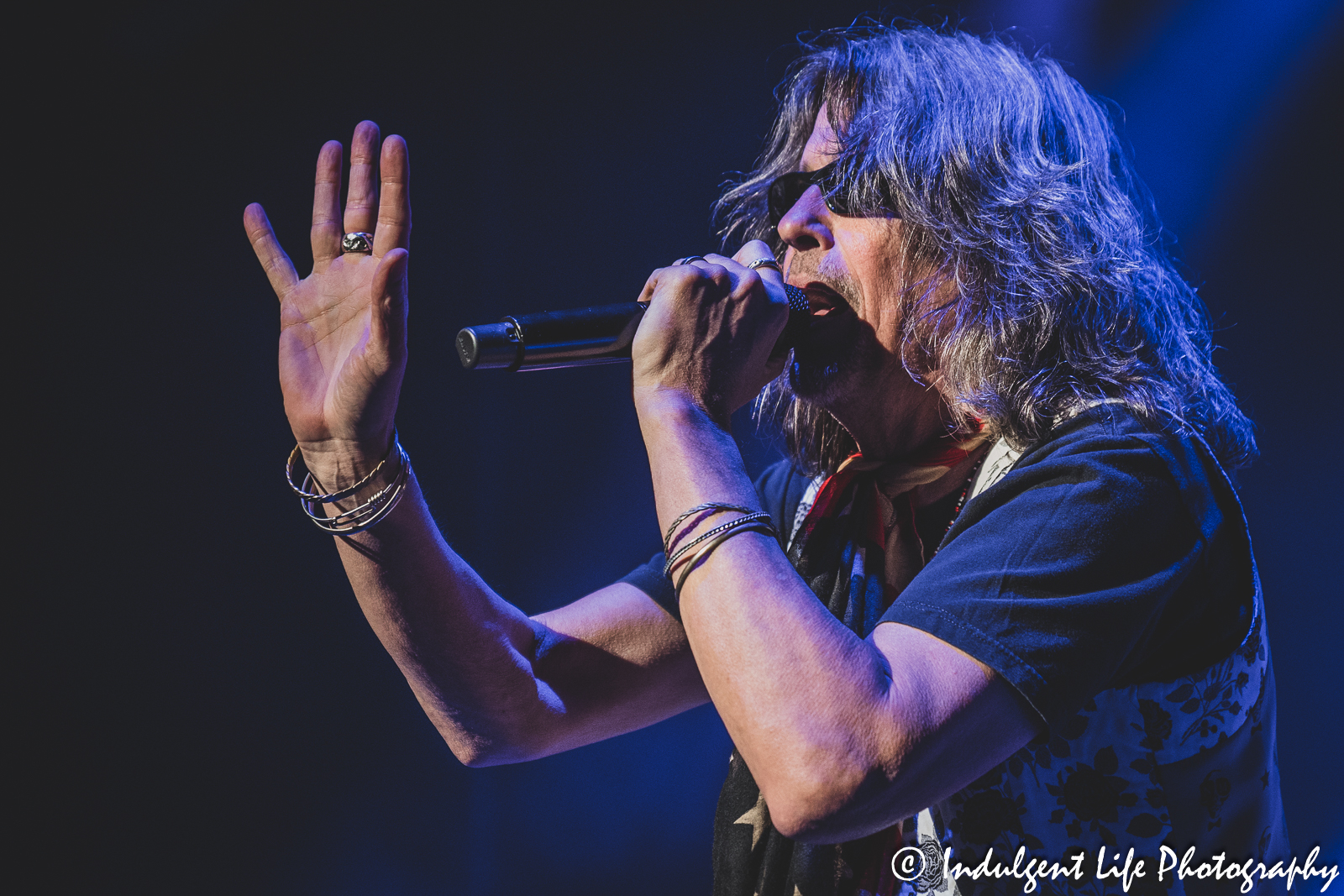 Foreigner frontman Kelly Hansen of Foreigner live in concert at Hartman Arena in Park City, KS on April 30, 2023.