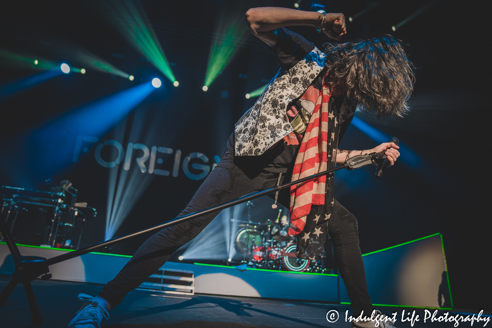 Lead vocalist Kelly Hansen of Foreigner performing "Cold as Ice" live at Hartman Arena in Park City, KS on April 30, 2023.
