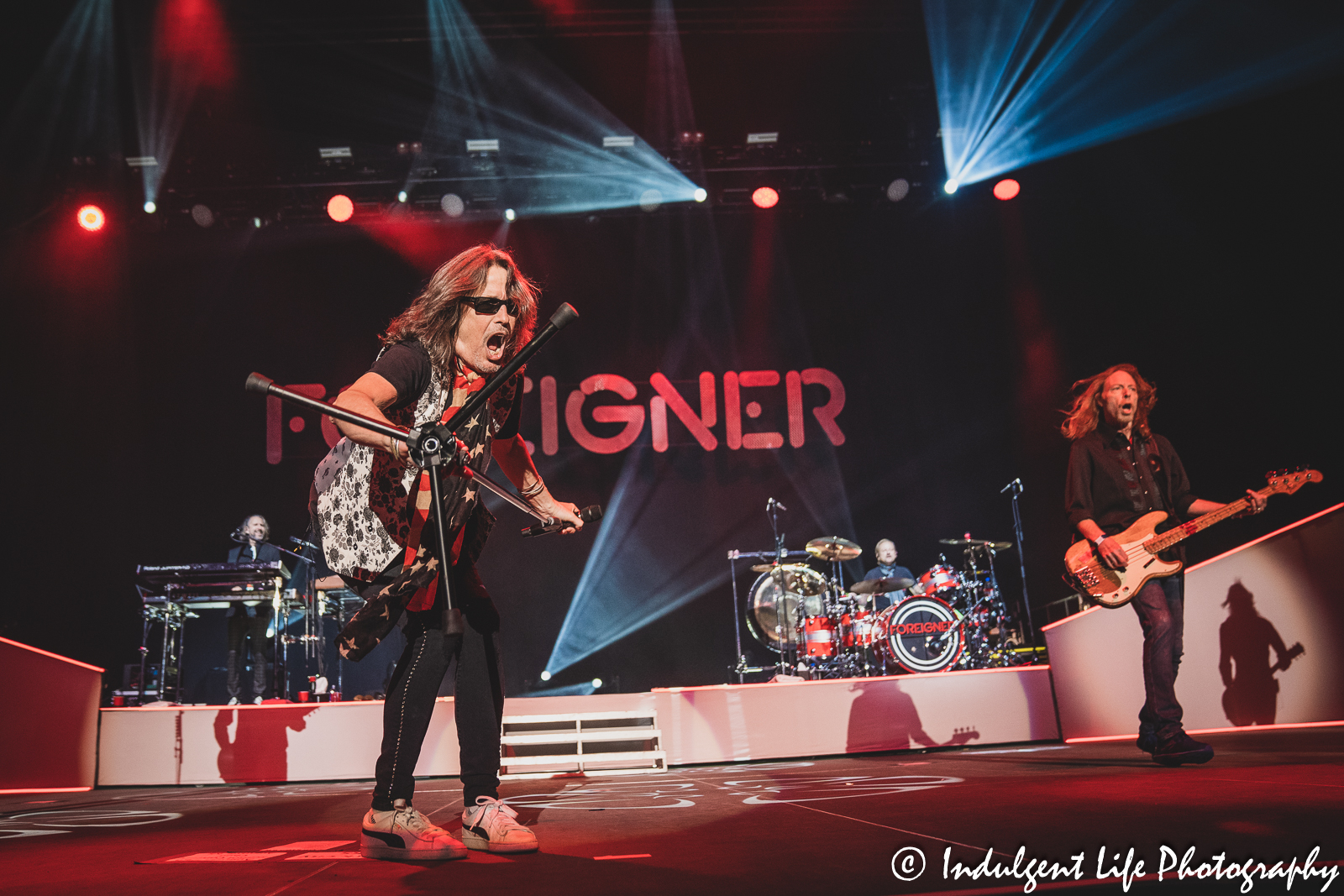 Foreigner live in concert performing "Double Vision" at Hartman Arena in Park City, KS on April 40, 2023.