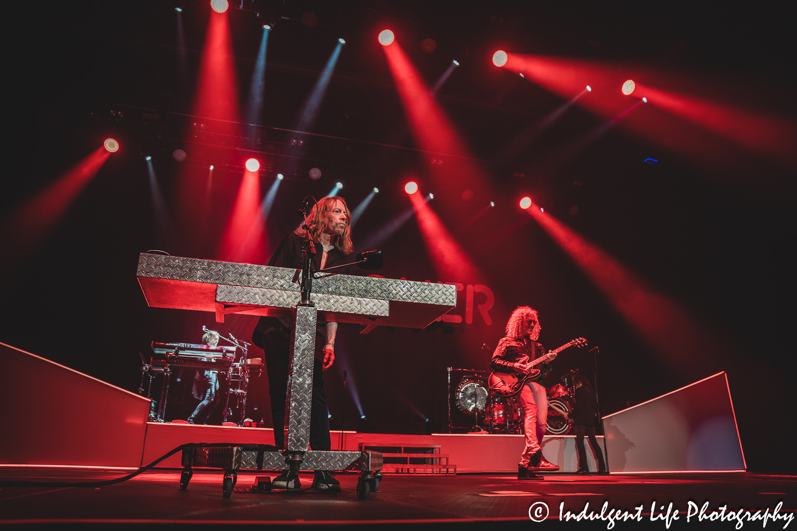 Foreigner band members performing "Cold as Ice" live in concert at Landon Arena inside of Stormont Vail Events Center in Topeka, KS on May 2, 2023.