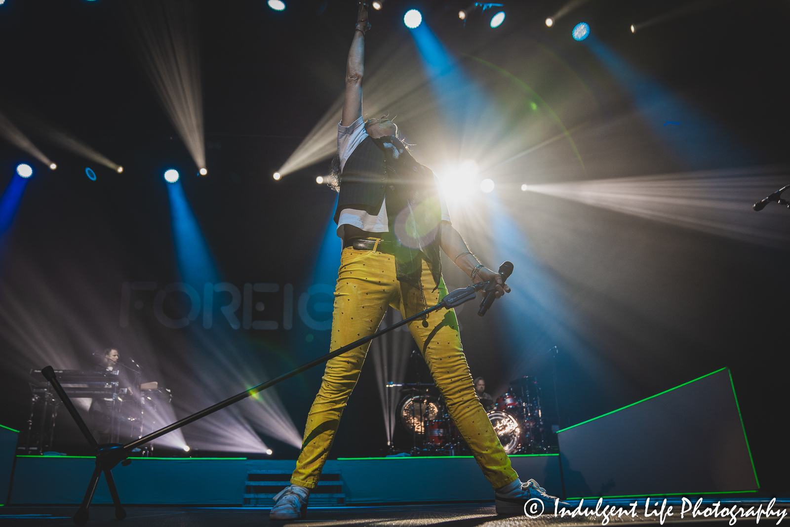 Foreigner lead singer Kelly Hansen performing "Cold as Ice" live at Landon Arena inside of Stormont Vail Events Center in Topeka, KS on May 2, 2023.