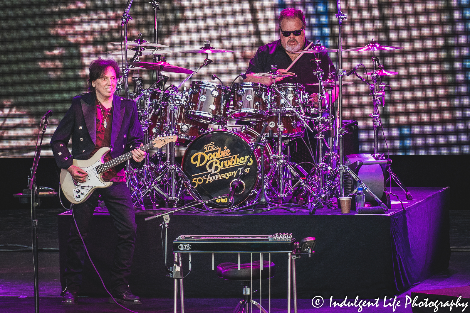 Doobie Brothers founding member John McFee performing with drummer Ed Toth at Starlight Theatre in Kansas City, MO on June 14, 2023.