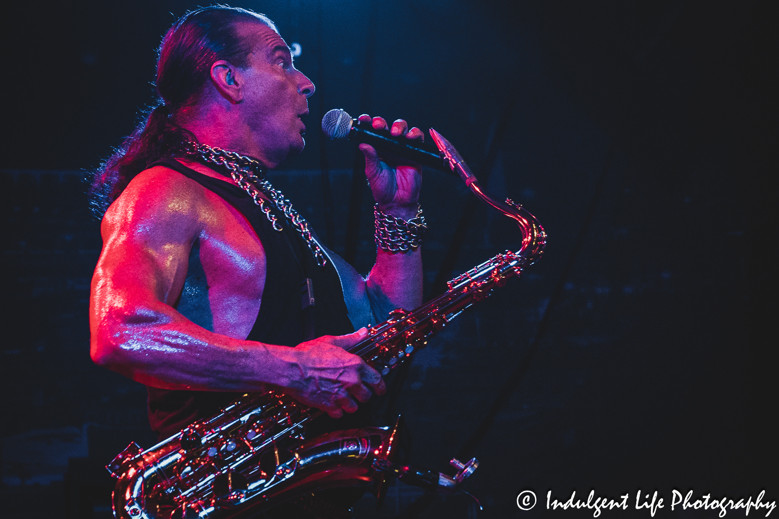 Live concert featuring saxophone player Tim Cappello at downtown Kansas City club the recordBar on June 15, 2023.