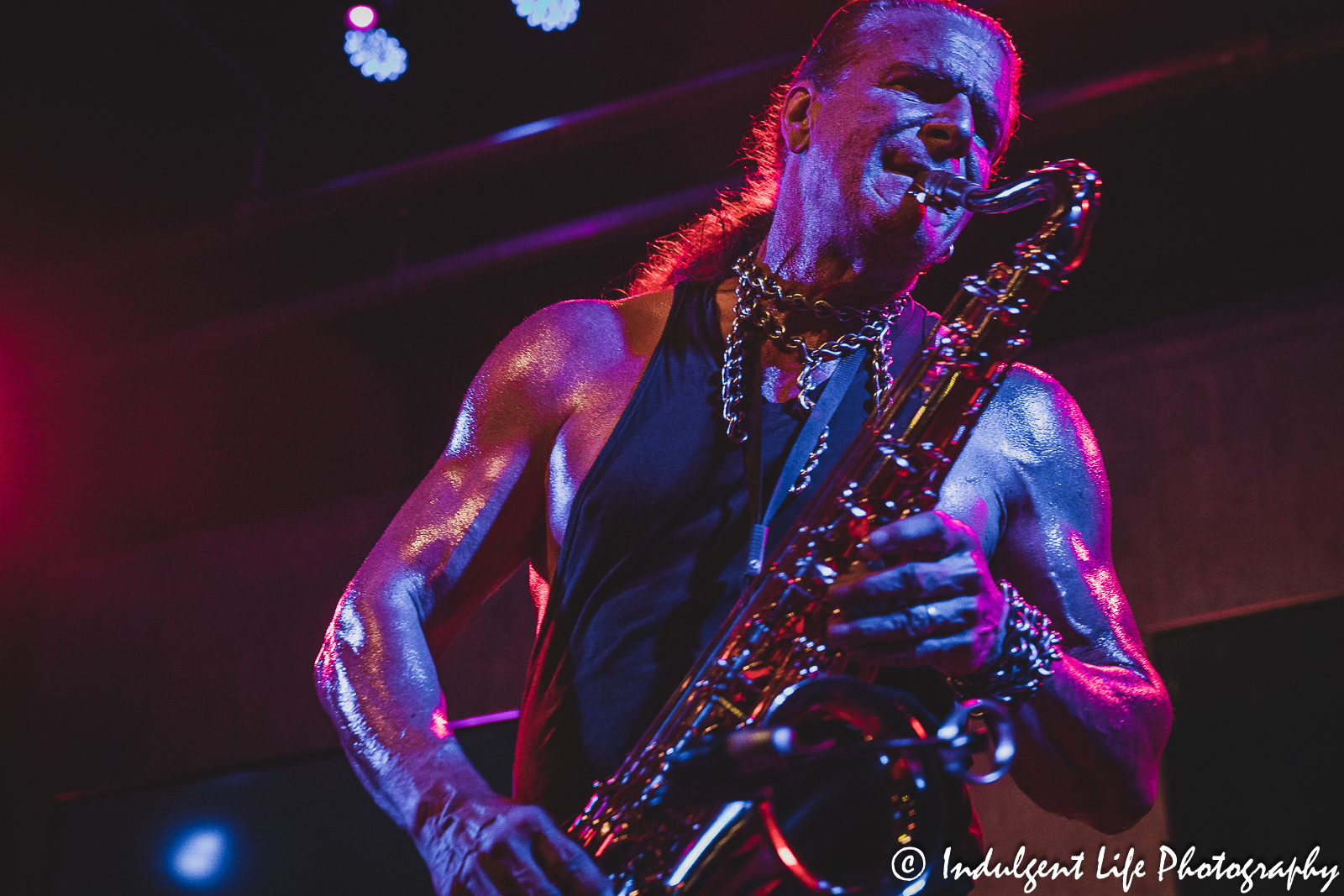Tim Cappello performing live on the saxophone at downtown Kansas City club the recordBar on June 15, 2023.