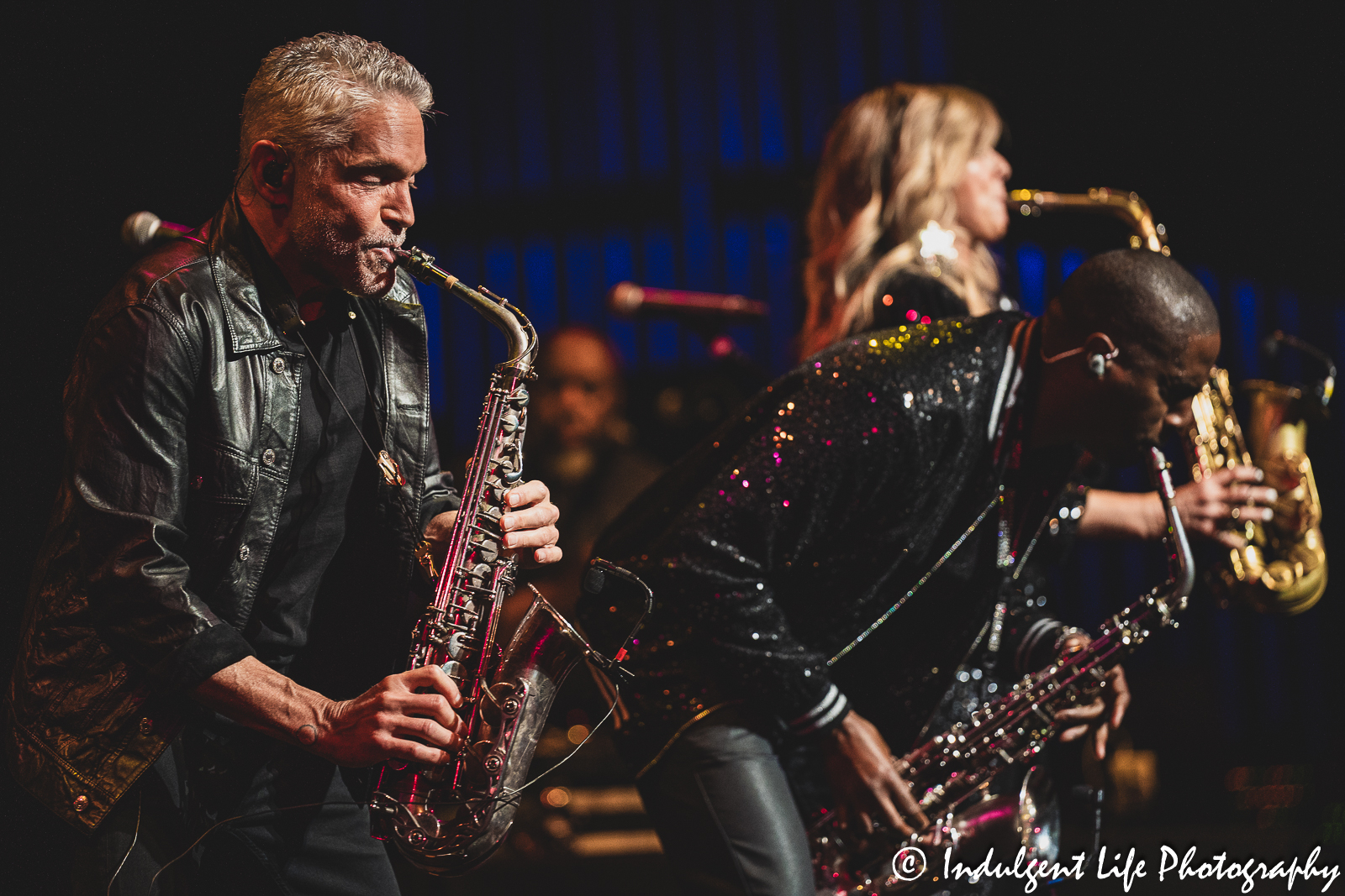 Saxophonists Dave Koz, Eric Darius and Candy Dulfer performing live in concert together at Muriel Kauffman Theatre in downtown Kansas City, MO on July 15, 2023.
