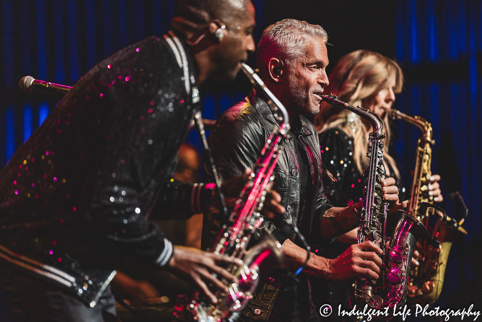 Saxophone players Eric Darius, Dave Koz and Candy Dulfer live in concert together at Kauffman Center for the Performing Arts in downtown Kansas City, MO on July 15, 2023.