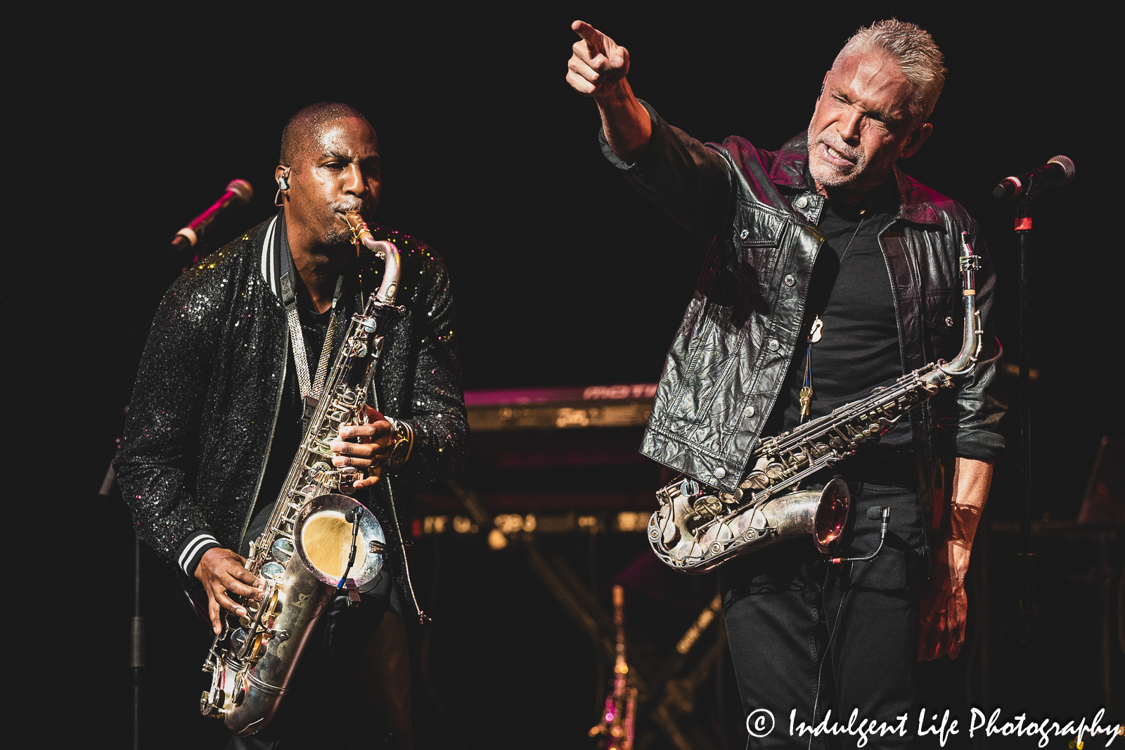 Saxophonists Eric Darius and Dave Koz live in concert together at Muriel Kauffman Theatre in Kansas City, MO on July 15, 2023.