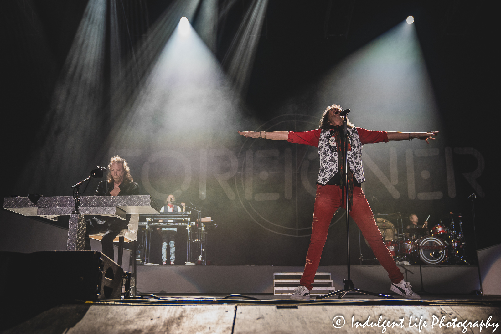 Foreigner performing "Cold as Ice" live on "The Historic Farewell Tour" at Starlight Theatre in Kansas City, MO on July 18, 2023.