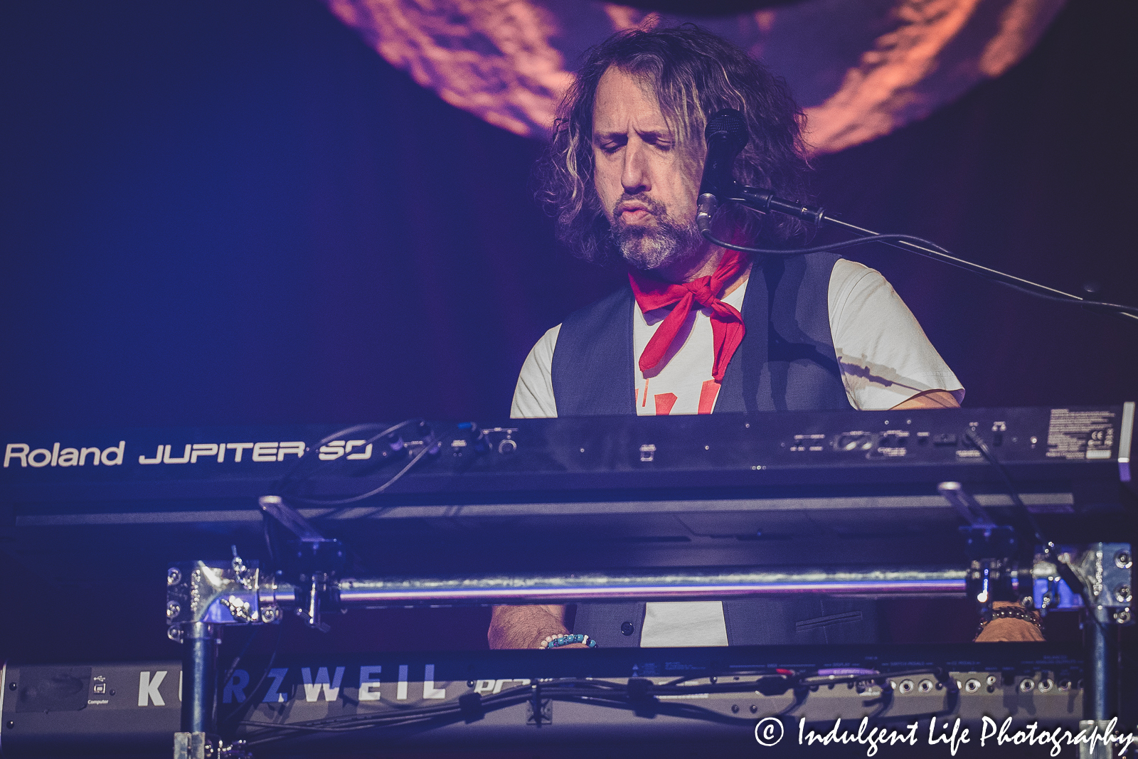 Foreigner keyboardist Michael Bluestein playing "Cold as Ice" live on "The Historic Farewell Tour" at Starlight Theatre in Kansas City, MO on July 18, 2023.