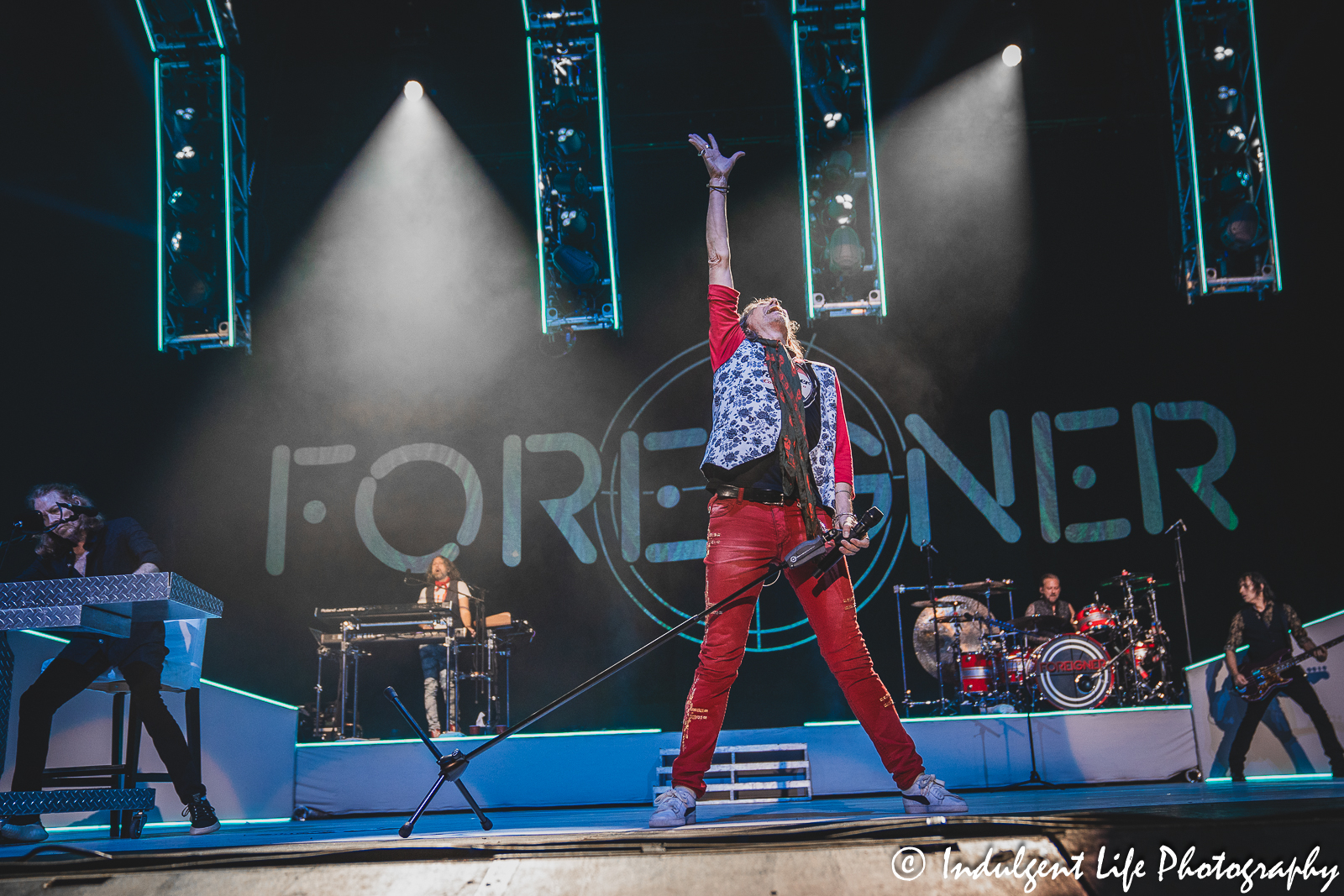 Foreigner live in concert performing "Cold as Ice" during "The Historic Farewell Tour" at Starlight Theatre in Kansas City, MO on July 18, 2023.