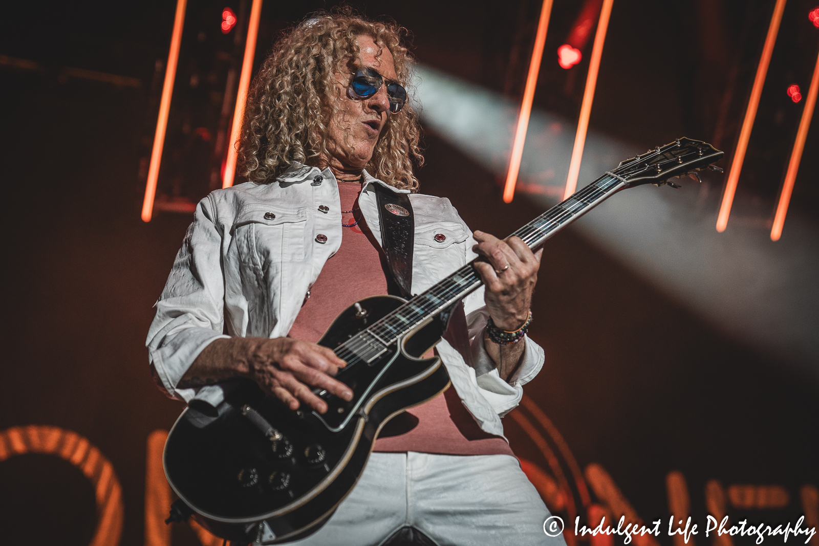 Guitarist Bruce Watson of Foreigner live in concert on "The Historic Farewell Tour" at Kansas City's Starlight Theatre on July 18, 2023.