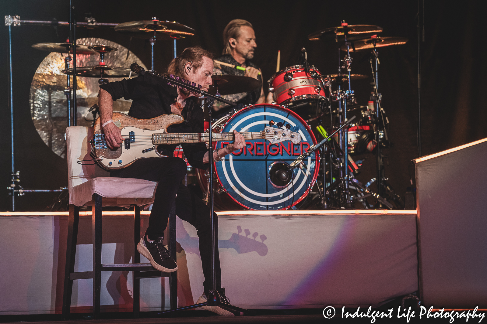 Foreigner bass player Jeff Pilson and drummer Chris Frazier performing live together at Starlight Theatre in Kansas City, MO on July 18, 2023.