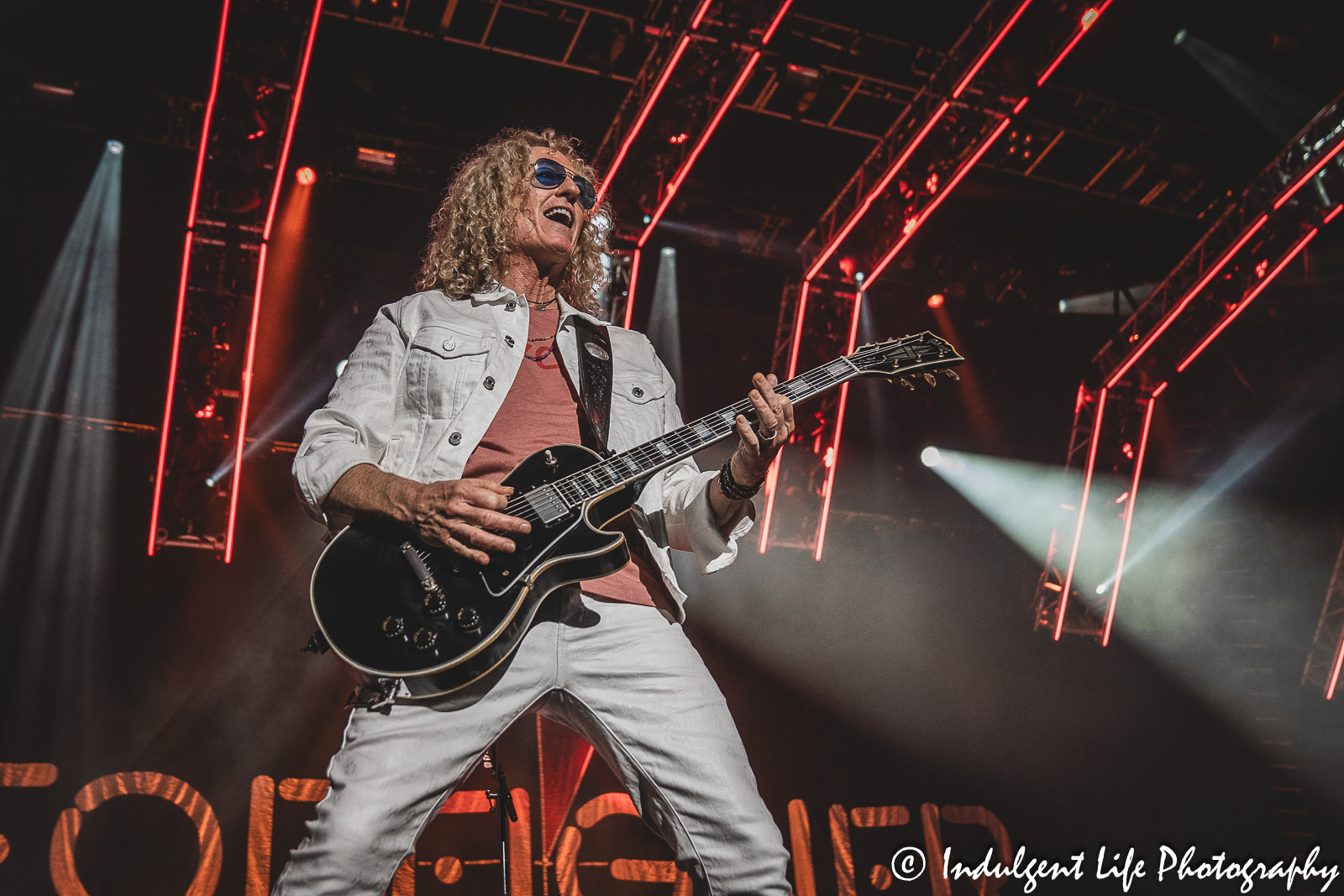 Foreigner guitar player Bruce Watson of performing live on "The Historic Farewell Tour" at Starlight Theatre in Kansas City, MO on July 18, 2023.