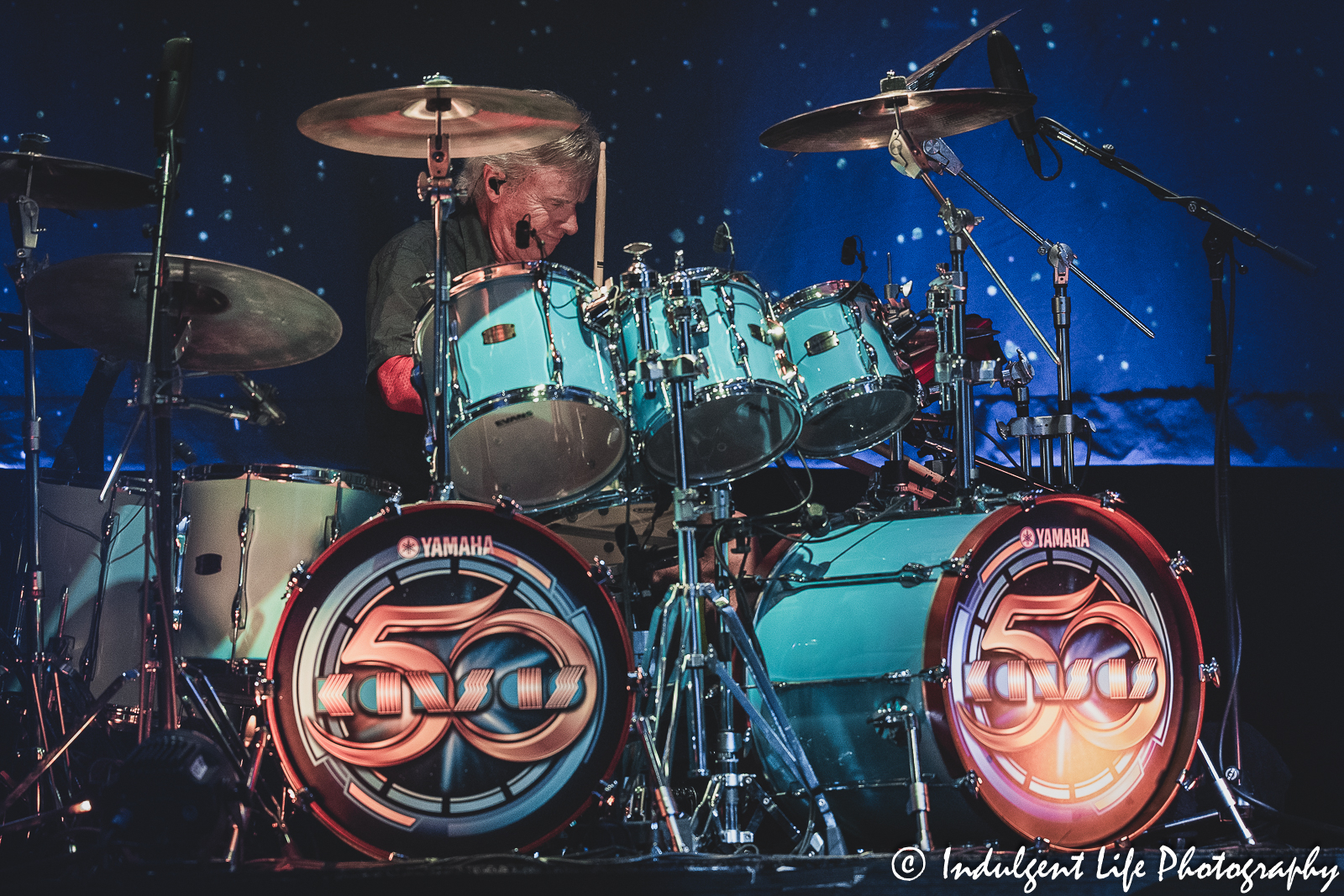 Kansas founding member and drummer Phil Ehart performing live at The Midland in downtown Kansas City, MO on July 27, 2023.