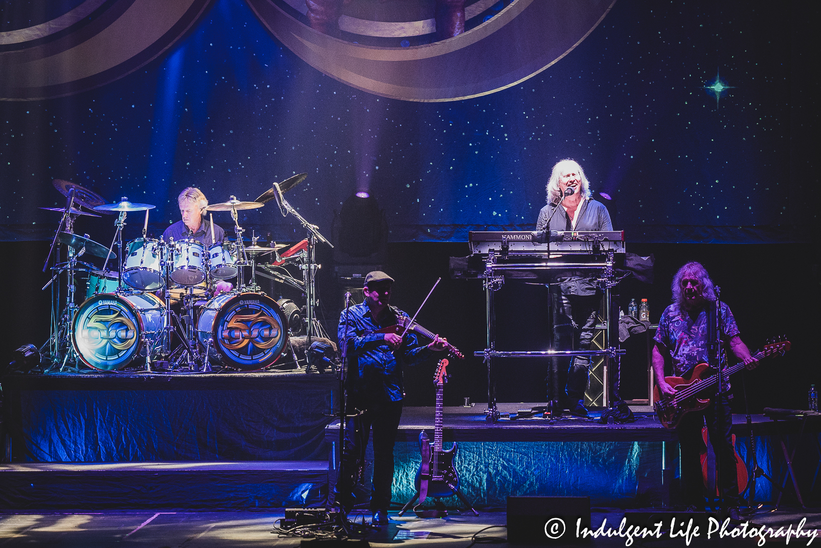 Kansas band members Phil Ehart, Joe Deninzon, Ronnie Platt and Billy Greer performing together at The Midland in Kansas City, MO on July 27, 2023.